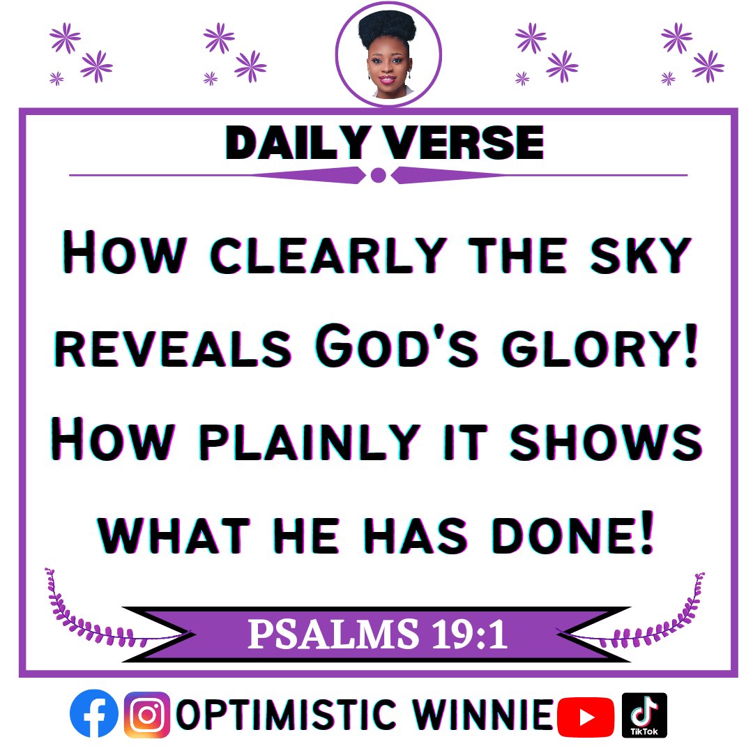 Optimistic_Wini's tweet photo. 𝗚𝗼𝗱'𝘀 𝗴𝗹𝗼𝗿𝘆 𝗰𝗮𝗻 𝗻𝗲𝘃𝗲𝗿 𝗯𝗲 𝗵𝗶𝗱𝗱𝗲𝗻 🔥
Have you taken some time to admire nature?
Look at the beautiful birds of the air;
Look at the fishes in the sea;
Look at the green trees around us
Then, look at us - human beings;
How beautiful God created us!
#Pslams19 https://t.co/xo1fQYeg3n