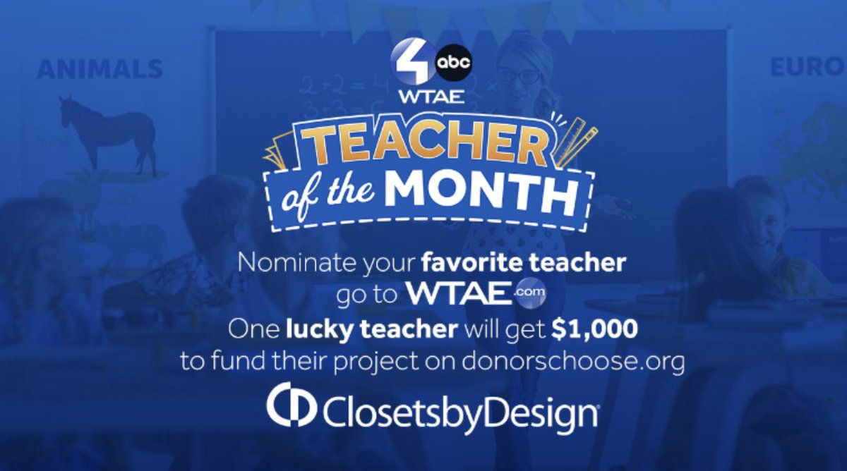 This school year, WTAE-TV Channel 4 is launching its Teacher of the Month recognition program. 

To nominate a teacher and learn more, go here: wtae.com/article/wtae-t…
