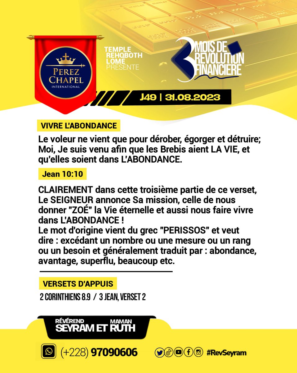 RevSeyram's tweet image. J49 | #3Mois de 
#RevolutionFinanciere 
#Meditation #LaVie #ABONDANCE  #PCIRehobothLome 
#RevSeyram et #MamanRuth