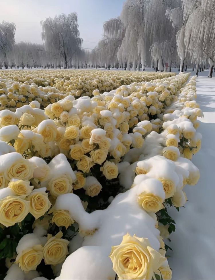Yellow roses covered in snow 💛