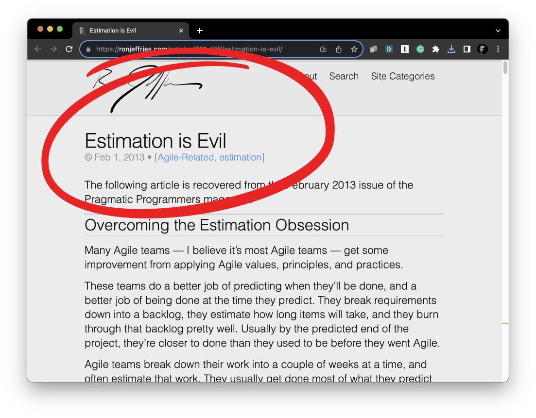 svpino's tweet image. Story Points don't work.
Even Ron Jeffries, who invented them, said he was sorry years ago.
And not only did he apologize, but he called the whole estimation idea "Evil."
Unfortunately, too many teams still use these points to estimate their work.
Story Points is a made-up…