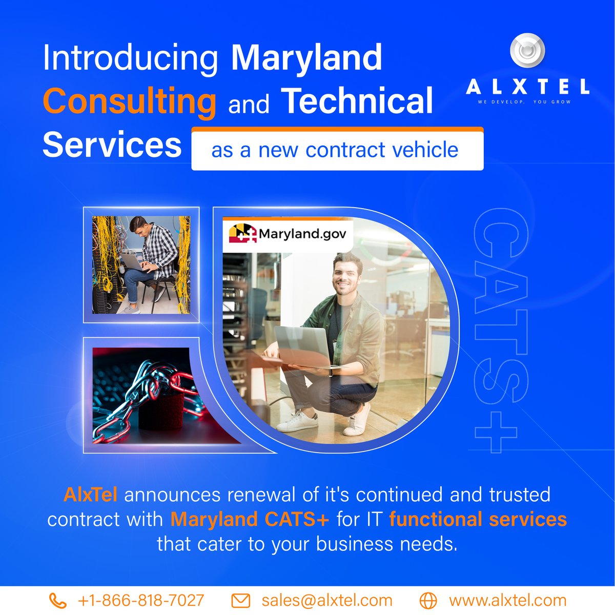 We just got the confirmation. AlxTel has been awarded a new contract vehicle in state of Maryland "Consulting and Technical Services+ (CATS+). This is one of the most important Maryland Department of Information Technology Statewide Contracts serving all Maryland agencies.