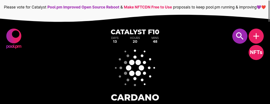 pool_pm's tweet photo. The future of https://t.co/DPFO6XcdHk is in your hands🫵

Catalyst Voting has begun &amp; your support will be fundamental to ensuring that @pool_pm continues to function &amp; improve as an Open Source project💜❤️

Proposals
1⃣Pool_pm OpenSource Improved Reboot
2⃣Make NFTCDN Free To Use https://t.co/QQzjqCA3jN