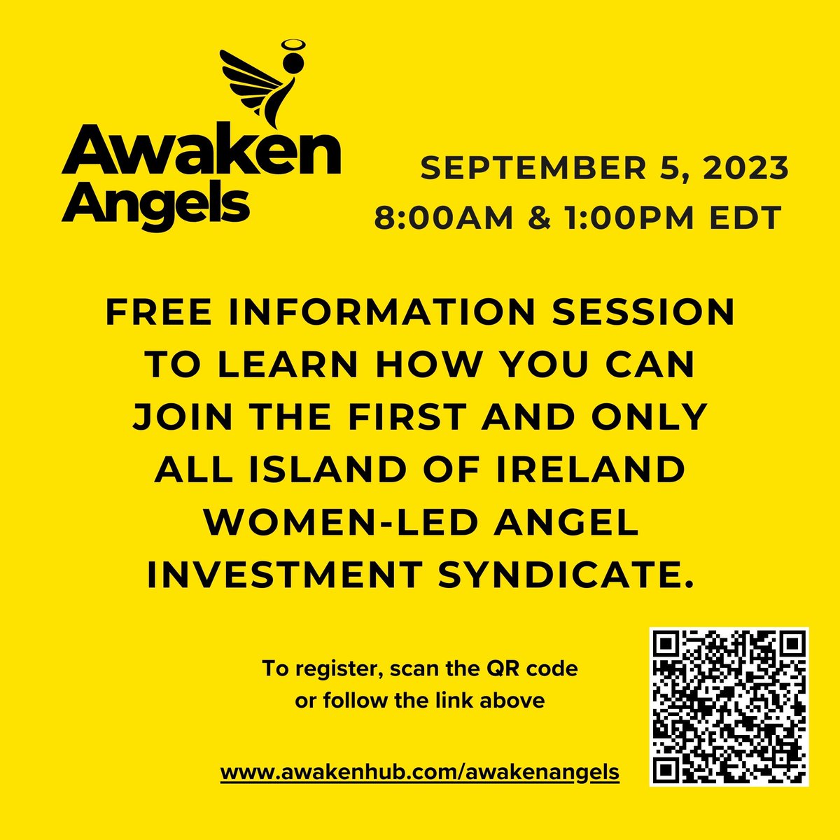 Tues., 5-Sep join @AwakenAngelsHQ to learn about our all island of #Ireland women led angel investment syndicate & preview #AwakenAngelsAcademy. ▶ 08:00AM EDT: lnkd.in/eCtYjqhi ▶ 1:00PM EDT: lnkd.in/en3KFd55 @Awakenhub @BritishBBank @InterTradeIreland #SDG5