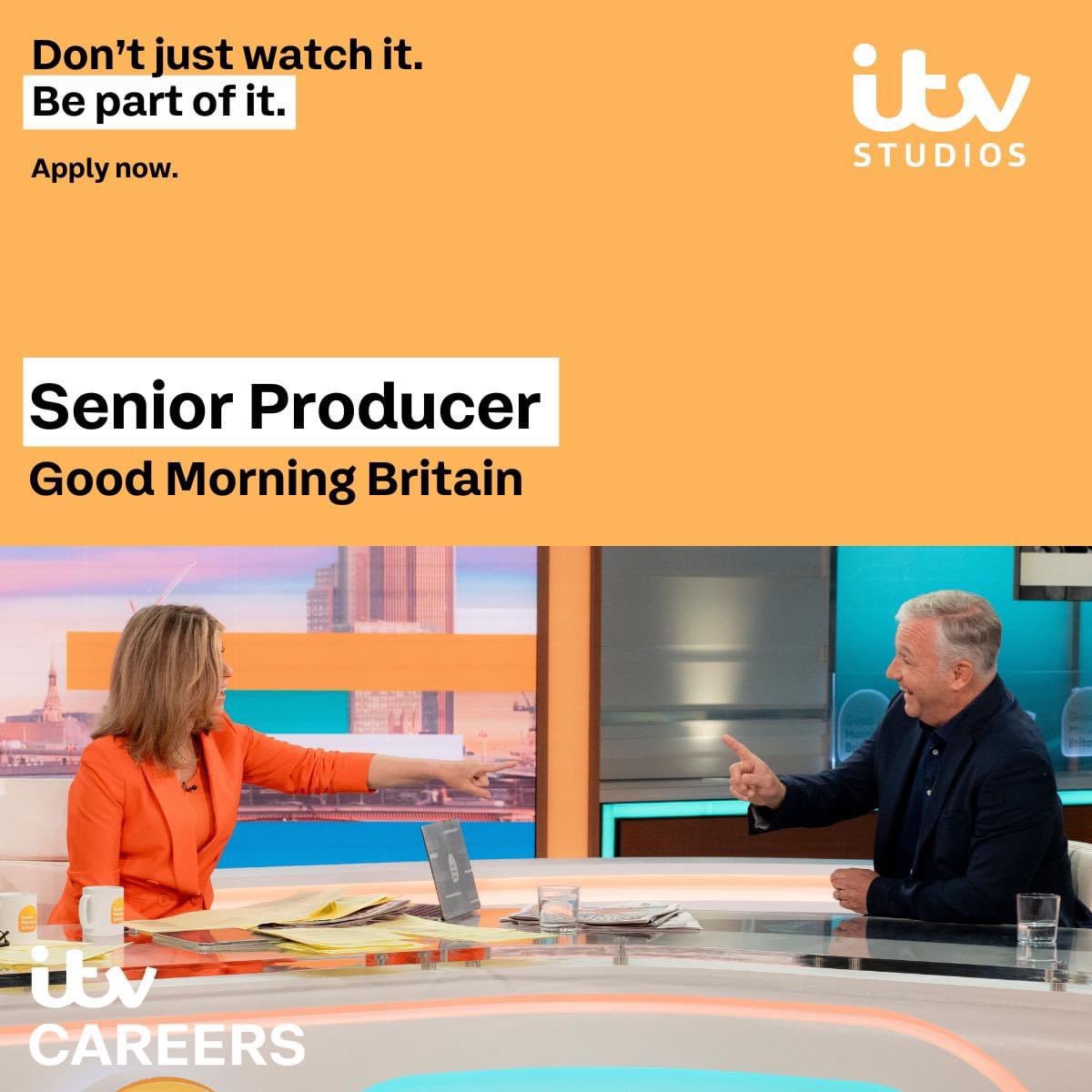 Final Call 📢

Good Morning Britain are looking for a Senior Producer, News Features.

📍London

Apply now: lhrc1a.rfer.us/ITV5Lo42v

🌐itvcareers.com
📧daytimetalent@itv.com

Closing date for applications: Sunday 3rd September 2023

#GoodMorningBritain #ItvCareers