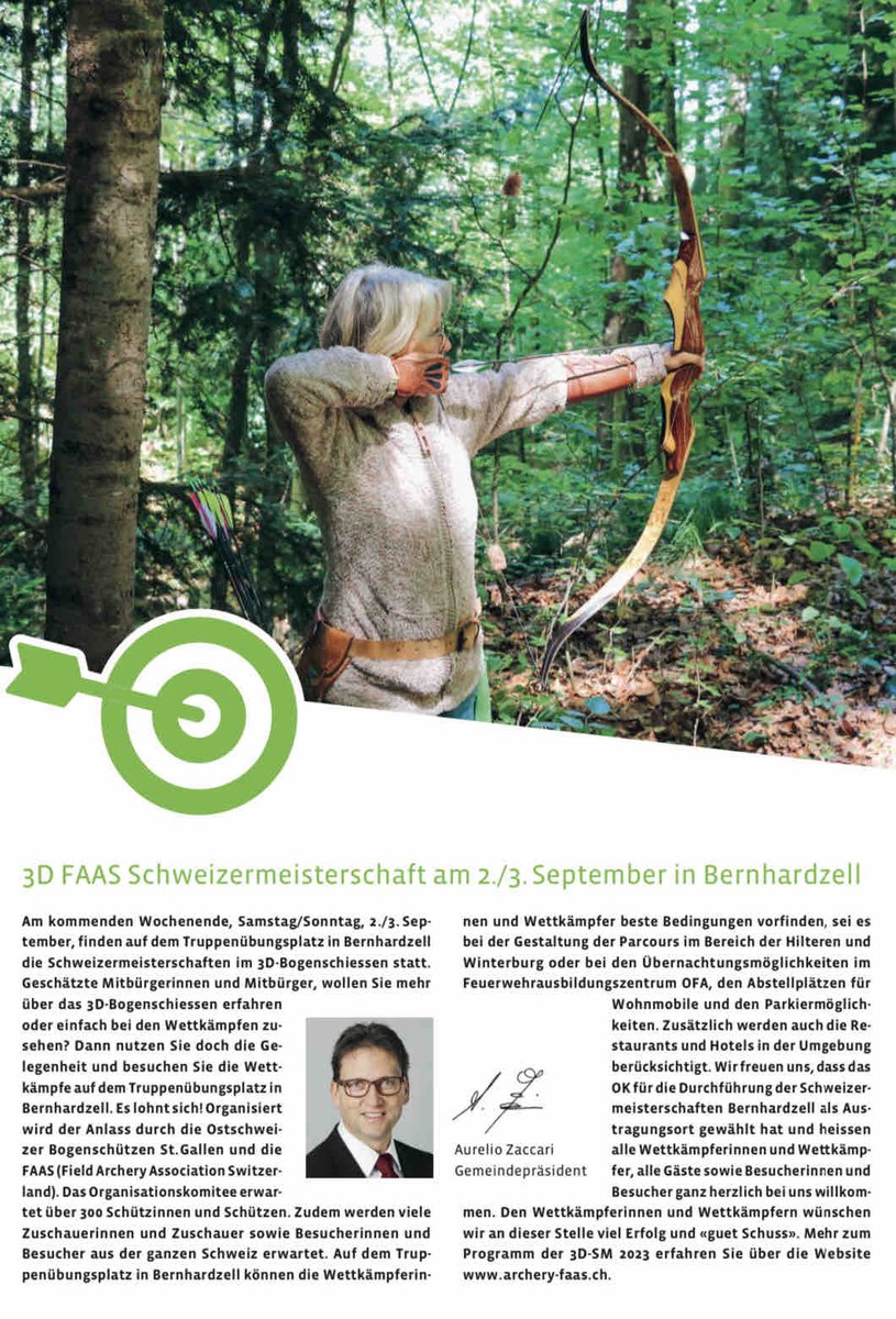 Das Waldkirch Aktuell ist online. Infos zur CH-Meisterschaft der Bogenschützen in Bernhardzell, zur Ersatzwahl im Gemeinderat und zur Sanierung der St. Pelagiberstrasse. Mehr dazu ow.ly/oJJi50PGkRP oder ow.ly/QWtF50PGlbR