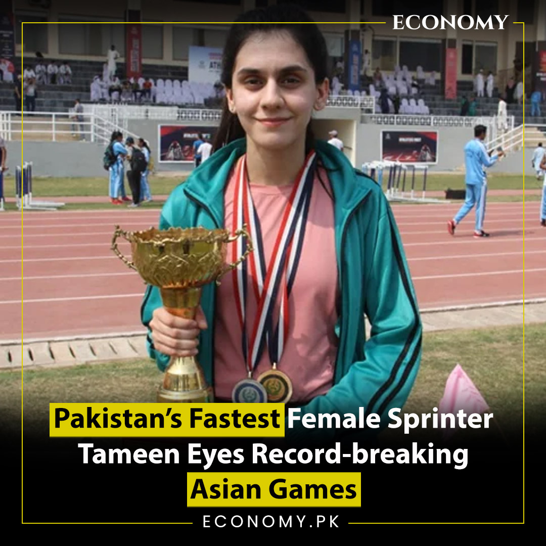 pk_economy's tweet photo. Pakistan’s fastest female sprinter Tameen Khan is eager to do well at the upcoming Asian Games.

Tameen will participate in the 100m and 200m event in the Asian Games, which will be held in Hangzhou from September 23 to October 8. https://t.co/fq6llJnfku