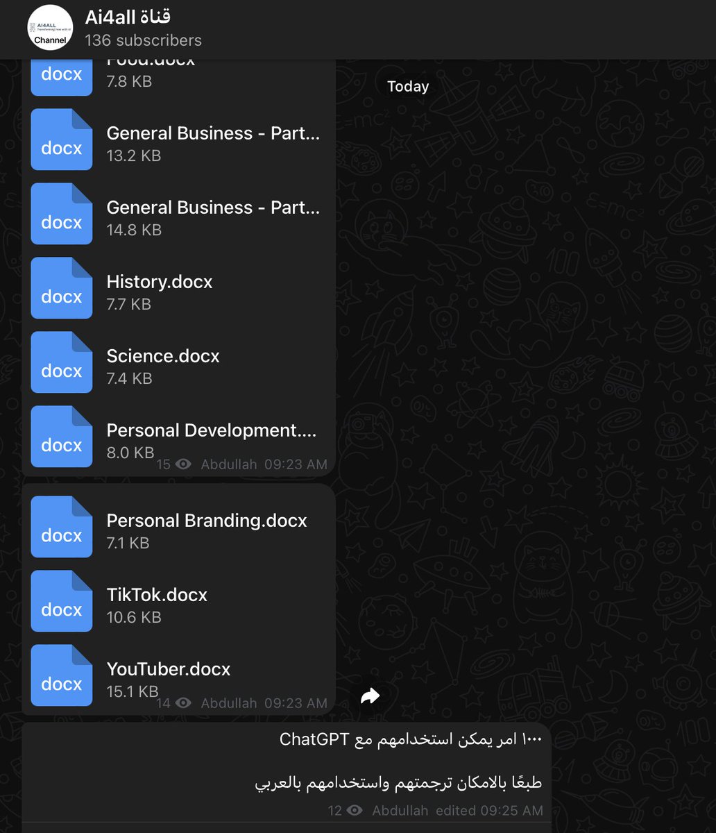 AI4SMEs's tweet photo. نزلن�� في قناة التيليجرام 1000 امر يمكن استخدامهم مع ChatGPT

انضم الى قناتنا علشان تقدر تستخدم الاوامر ويوصلك المحتوى الحصري

نتشرف بالجميع:  https://t.co/LsKLQaemWF https://t.co/Gxqj9rGJdd