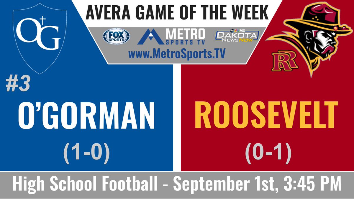Avera Game of the Week 🏈
#3 O’Gorman at Roosevelt
Friday at 3:45pm
Watch/listen for free right here:
💻 metrosports.tv
📱 dakotanewsnow.com
📺Metro Sports TV Roku Channel
📻Fox Sports 98.1FM KWSN
<a href="/dakotasportsnow/">Dakota News Now Sports</a> <a href="/dakotanews_now/">Dakota News Now</a> <a href="/KWSNSports/">FOX Sports 98.1 Sioux Falls</a> #sdpreps