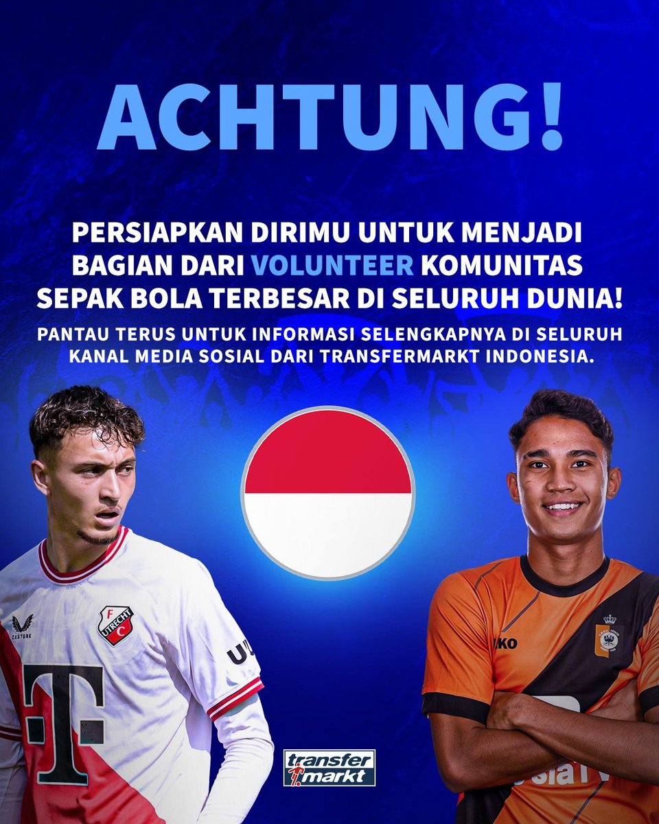 TMidn_news's tweet photo. PERHATIAN! ๐จ
Persiapkan diri kalian untuk bisa bergabung dengan tim Transfermarkt Indonesia! โฝ๐ฎ๐ฉ
Terus pantau untuk informasi lebih lanjut yaa... ๐
__________________________________
#datascouts #volunteer #indonesia #relawan #tmindo https://t.co/q5tdyf0LNj
