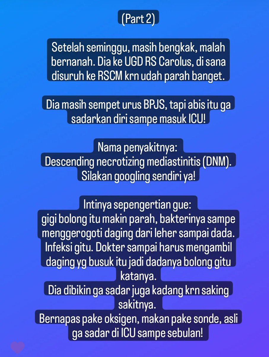 TrinityTraveler's tweet image. Temen gue meninggal krn gigi bolong dibiarin. 😭 
Beneran? Iya! Baca nih ceritanya.
Please take care of your teeth!