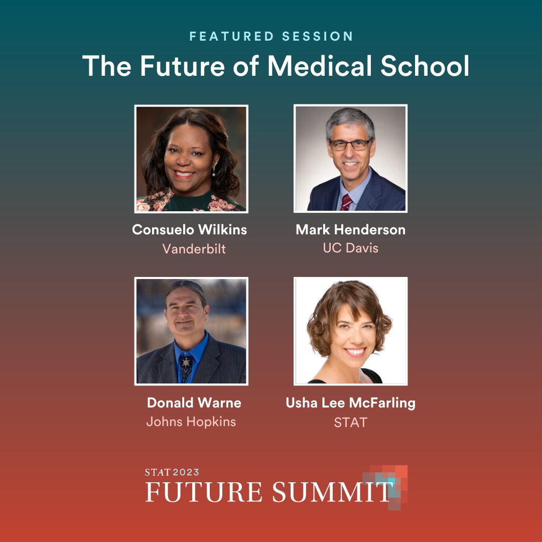 Usha Lee McFarling (@ushamcfarling) on Twitter photo Please join me for this panel Tuesday on THE FUTURE OF MEDICAL SCHOOL with stellar lineup of physicians: <a href="/DrCHWilkins/">Consuelo H. Wilkins</a> @donaldwarnemd <a href="/MCHenderson4/">Mark C Henderson</a> and Carolina Reyes who have exceptional ideas and visions. Our Virtual STAT Summit next week is free for STAT+ subscribers. Please join me for this panel Tuesday on THE FUTURE OF MEDICAL SCHOOL with stellar lineup of physicians: <a href="/DrCHWilkins/">Consuelo H. Wilkins</a> @donaldwarnemd <a href="/MCHenderson4/">Mark C Henderson</a> and Carolina Reyes who have exceptional ideas and visions. Our Virtual STAT Summit next week is free for STAT+ subscribers.