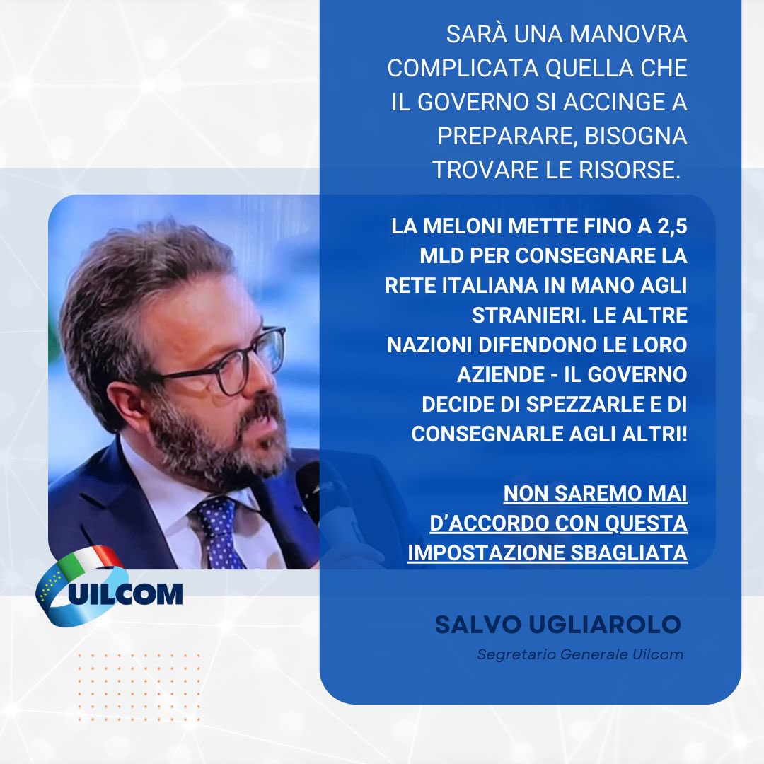 SalvoUgliarolo's tweet photo. Il Governo dovrebbe convocare il sindacato e dare le informazioni necessarie su quello che si vuole fare. Aspettiamo chiarezza. Qui si rischia di fare peggio di quando si è fatta la privatizzazione di #Telecom. Sicuramente non staremo a fare gli spettatori per quanto ci riguarda. https://t.co/3KuiivG1zt