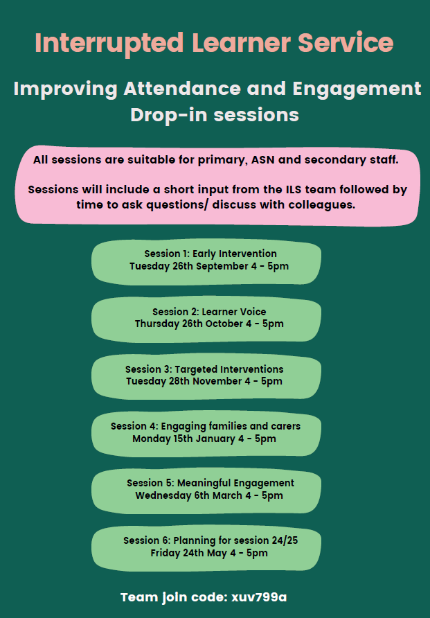Take A look!👀
These sessions will give you the opportunity to learn from fellow colleagues and gain more insight into the Interrupted Learner Service. 🗓️📚 #Inclusion #SaveTheDate #Teams #knowledge #understanding #learning