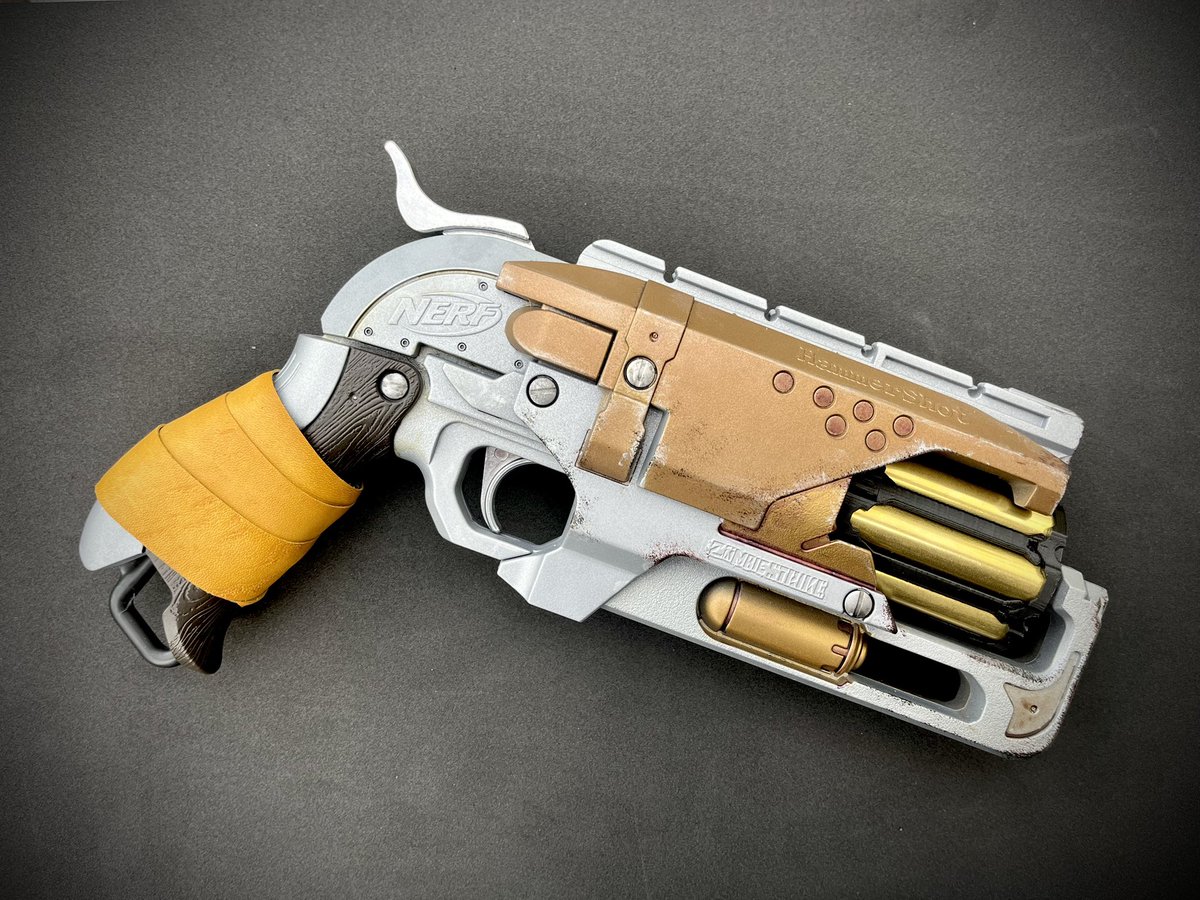 TabledPodcast's tweet photo. Not been able to do much hobby after an injury but decided to ease back in by doing a paint job on a nerf blaster I use whilst teaching. Spiralled into changing the internals to add a brass cylinder, stronger spring, pre compression spacer &amp; padded plunger. Think I’m hooked now! https://t.co/OhL1fFiF8c