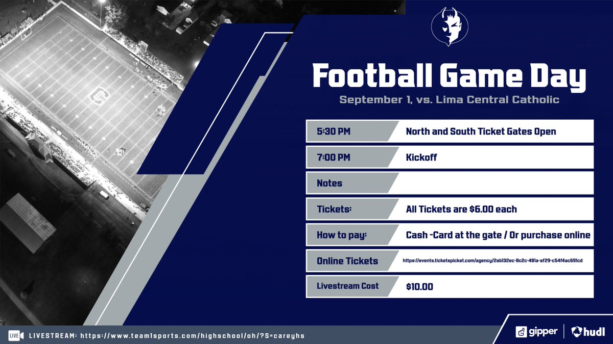 EVackert's tweet image. Friday Football Information
Gates will open at 5:30 for everyone, no one will claim a seat until 5:30PM.
All tickets are $6.00 each
Cash or Card at the gate
Or purchase online at events.ticketspicket.com/agency/2ab132e…
Livesteam: $10.00
team1sports.com/highschool/oh/…