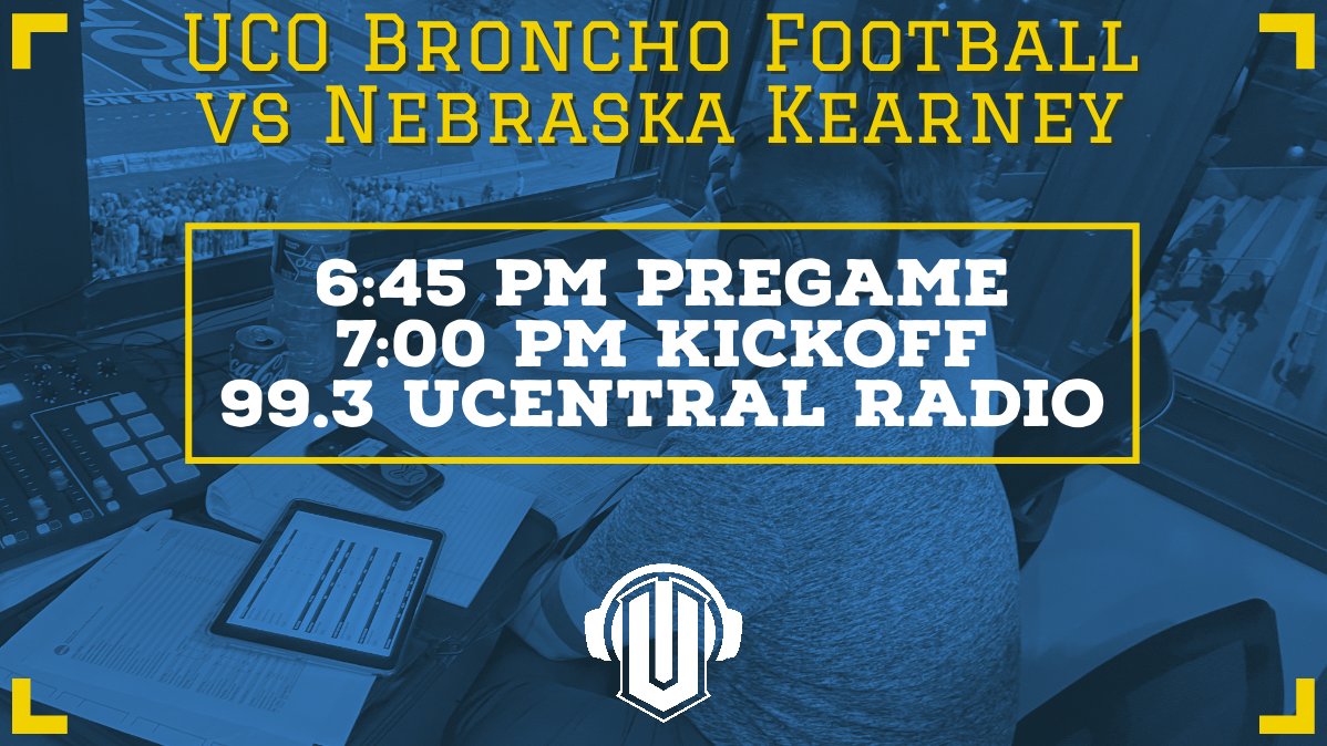 It's Game Day! <a href="/ucobronchofb/">UCO Football</a> returns to <a href="/UCentralRadio/">UCentral Radio 99.3 fm</a> tonight as the Bronchos open the season against Nebraska Kearney. Tune in for the student broadcast on 99.3 fm or ucentralradio.com. Pregame 6:45PM, Kickoff 7:00 PM.