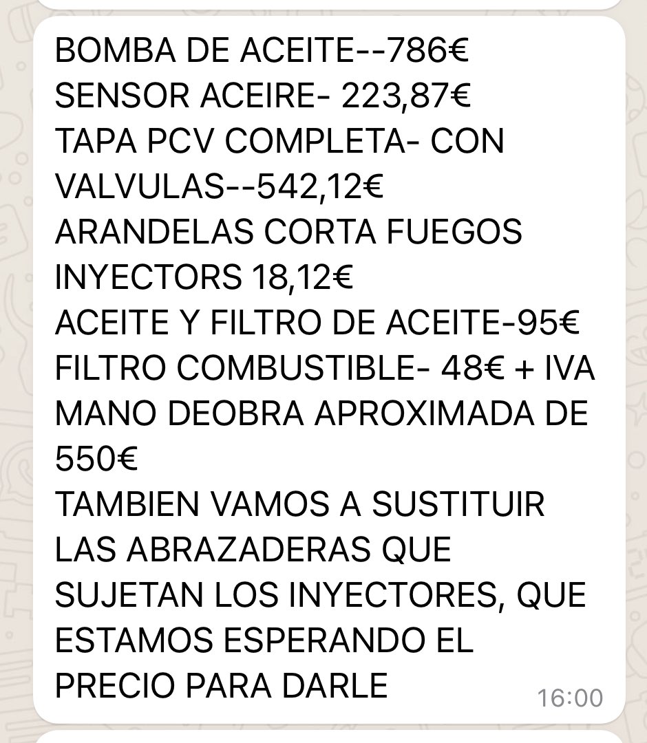 el_plasen's tweet photo. @Angel_gaitan_of 
Como ves esos precios para un Mazda 3 del 2016, que perdía presión de acéite y al parecer tenía un inyector flojo y la carbonilla ha provocado todo eso. https://t.co/ZoWyjcI3pI