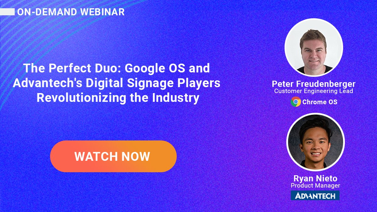 Advantech_USA's tweet photo. Missed the Live Webinar? No worries! Relive the groundbreaking insights from the webinar featuring #Advantech and #Google reps. Discover how the fusion of #GoogleOS and Advantech's #digital #signage #players are transforming the industry. Watch now: https://t.co/enyyFFXLgL https://t.co/ZXjxeGKlht