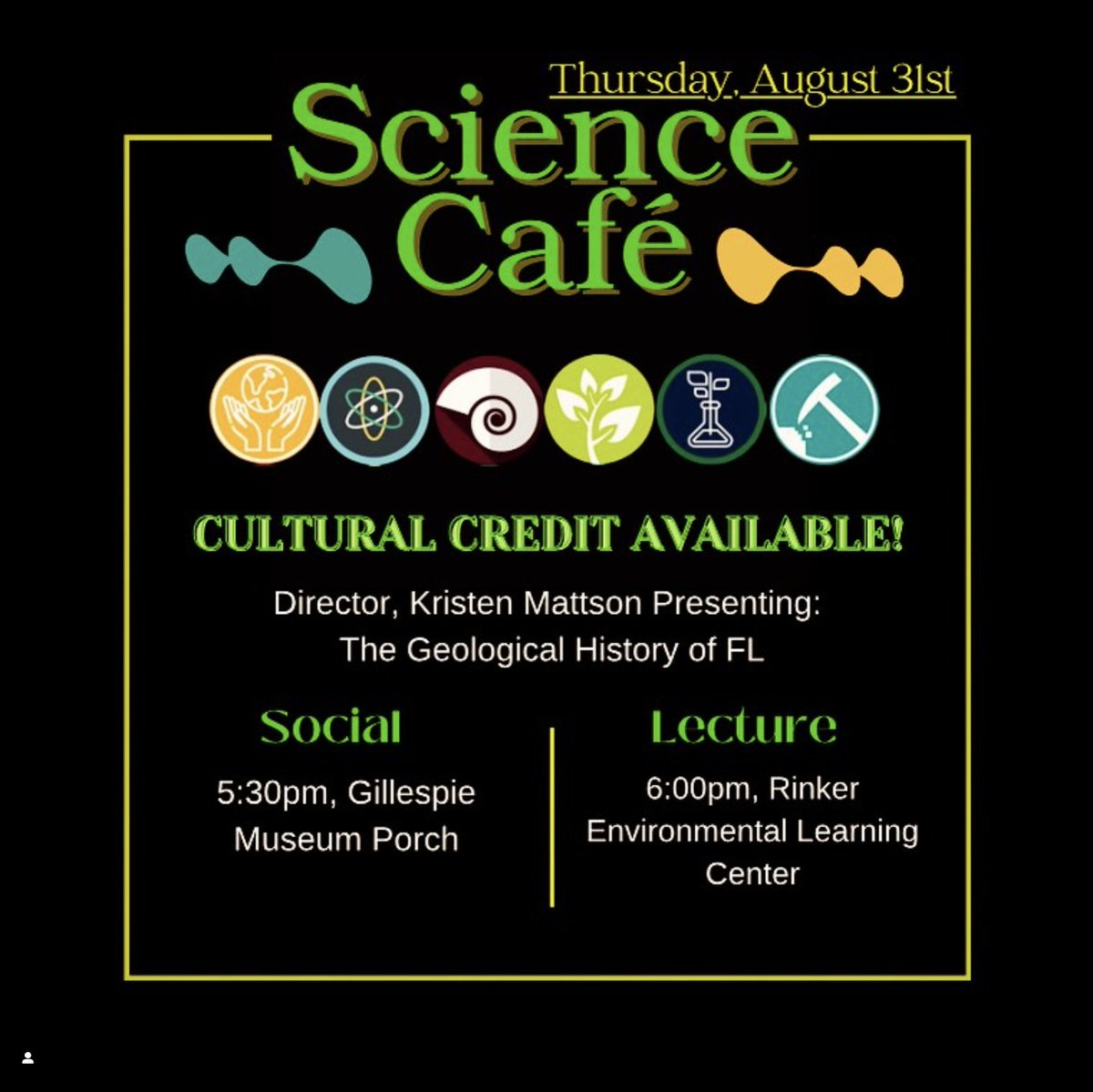 GillespieMuseum's tweet photo. Come and join us for our FIRST Science Café of the semester, presenting the Geological Story of FL! 
RSVP here: https://t.co/dRKzpN0LZ1 https://t.co/7NqiJU81lf
