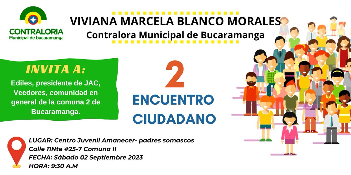 📣<a href="/ContraloriaBga/">ContraloríaBga</a> Invita al 2⃣ #EncuentroCiudadano
📅 Sabado 02 de Septiembre 2023
🕖 9:30 am 
 📍  Centro Juvenil Amanecer - Padres Somascos