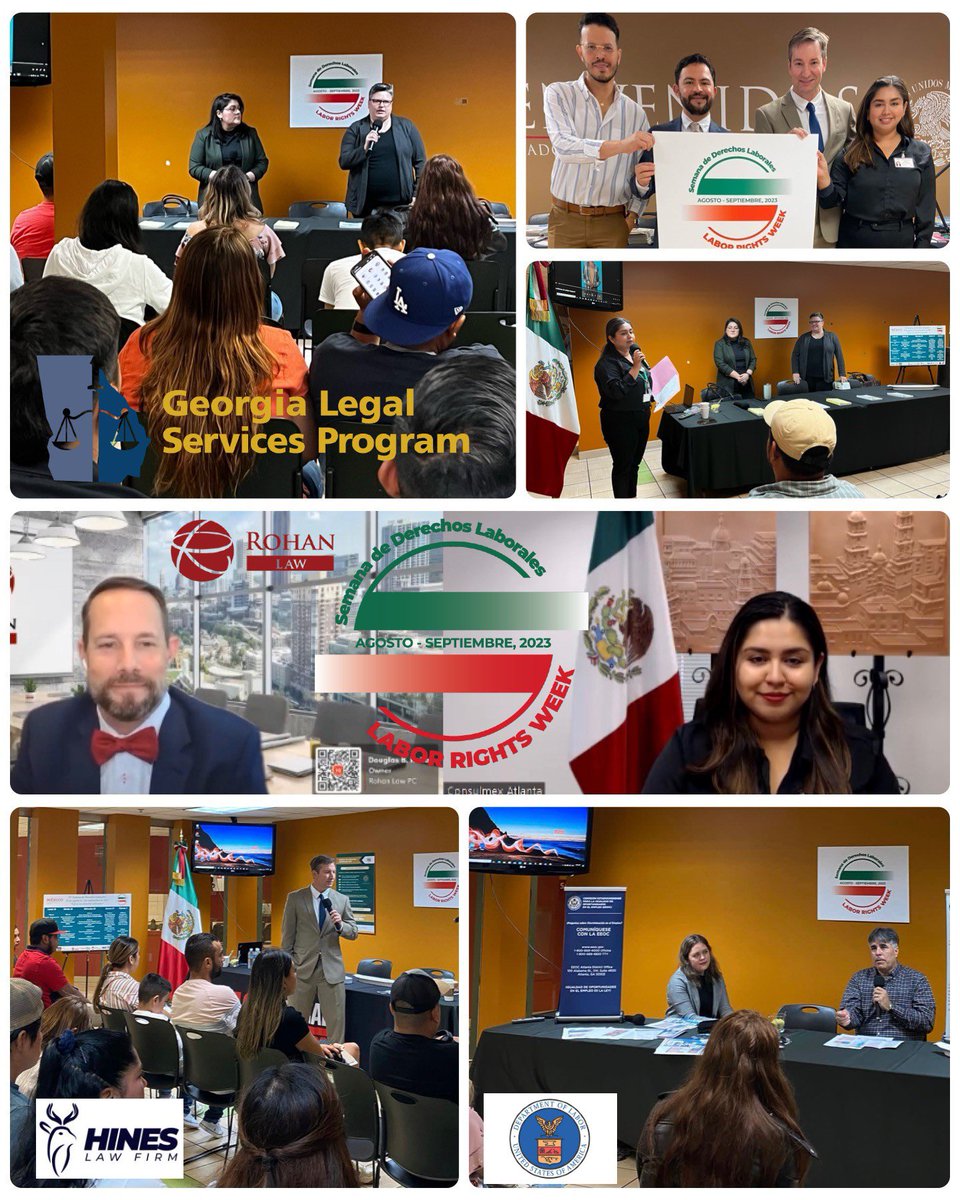 ConsulMexAtl's tweet photo. Día 3 de la #SDL2023 con la participación de @GeorgiaLegal, la agencia @EEOCespanol y las firmas de abogados @HinesLawFirm y @AbogadoRohan. Revisamos varios temas como #tratalaboral, igualdad en el empleo, accidentes en el trabajo y más! https://t.co/TGYmjqzhPE