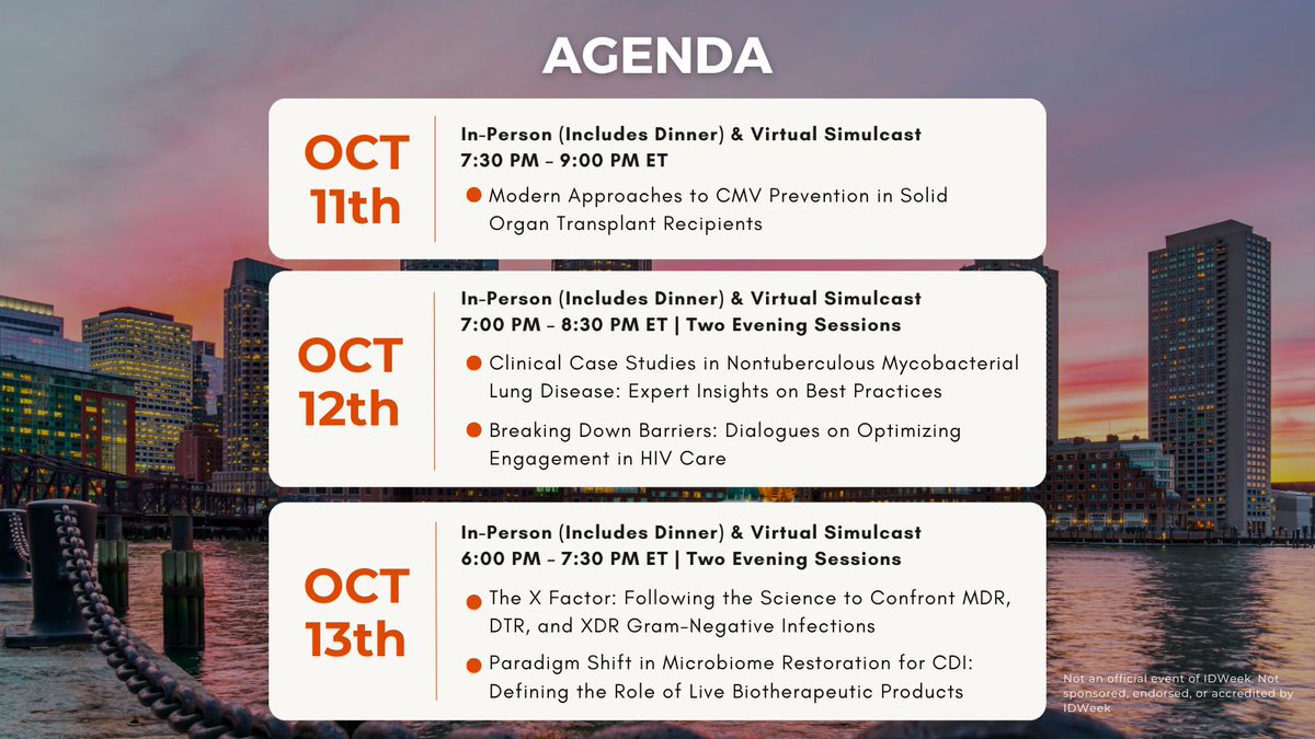 DeceraClinEdu's tweet photo. Join us for a free #InfectiousDiseases Symposia in Conjunction with #IDWeek2023. You’ll interact with the most highly respected health professionals in infectious diseases, including #HIV. Learn more: https://t.co/RWyJzk9Bsf https://t.co/0Q2zD0vC4Y