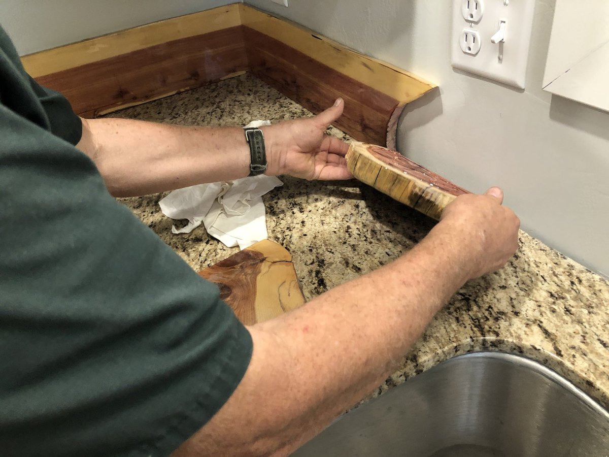 naturalmiracles's tweet photo. More pictures of the rustic kitchen and trim project. We love how they turned out. The "cookies" were used as junctions for the trim surrounding the cabin's large front room windows. https://t.co/57sxSlI7bV