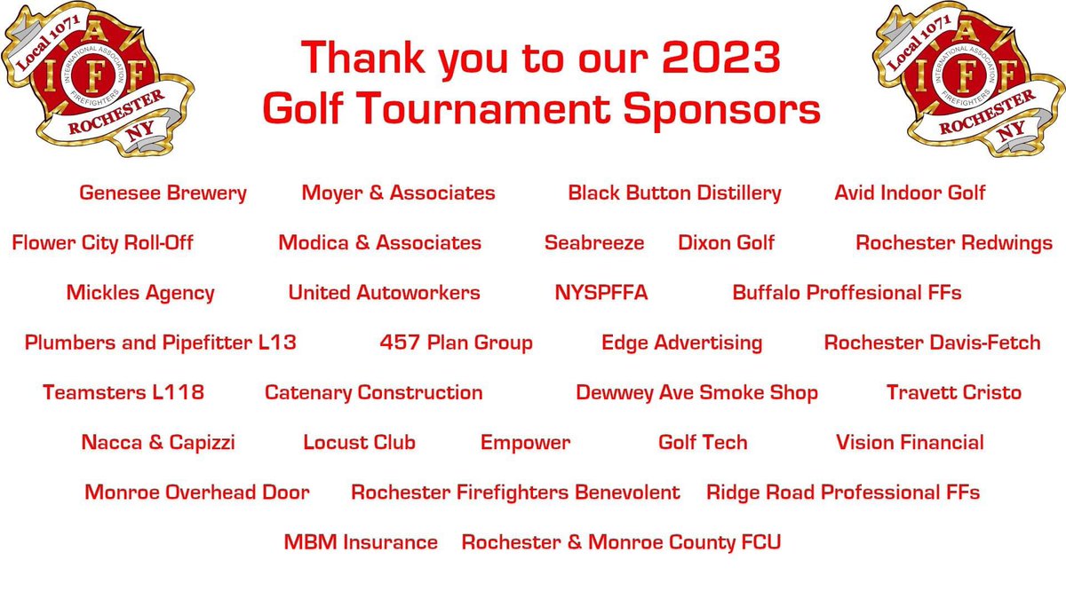Our 2023 Golf Tournament was a huge success and supports our Rochester Fire Fighters Elvis Reyes Memorial Scholarship. Thank you to all our golfers and sponsors. See you next year