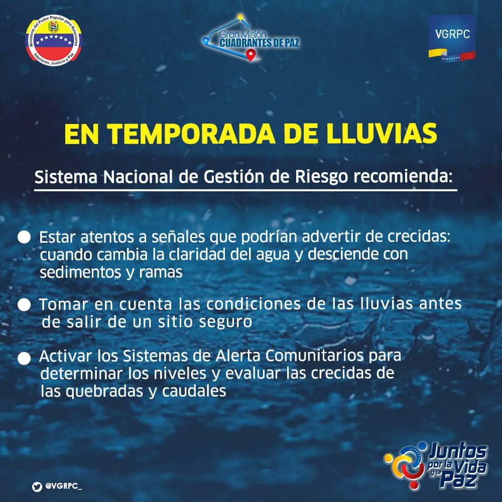 #31Ago | 🔸 Sistema Nacional de Gestión de Riesgo te ofrece recomendaciones de prevención y protección ante la llegada de las lluvias. 
#JuntosPorLaVidaYLaPaz

#TrabajoEnEquipo