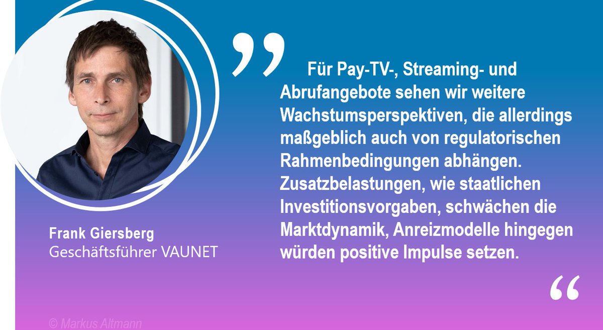 „Die positive Marktentwicklung in wirtschaftlich schwierigen Zeiten zeigt die ungebrochen hohe Attraktivität von #PayTV-, #Streaming- &amp; Abrufangeboten“, so VAUNET-GF Frank <a href="/giersberg/">Frank Giersberg</a> anlässlich der neuen Zahlen unserer VAUNET-#PayTVStudie 2023 👉 vau.net/presse/publika…