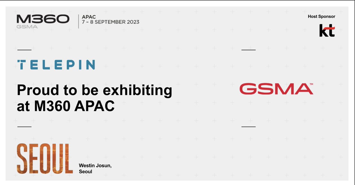 MobileMoneyTxns's tweet photo. We are excited to announce that #Telepin will be exhibiting at GSMA APAC in #SouthKorea  on September 7th &amp; 8th. We are looking forward to having great conversations and discussing the future of #fintech and #mobilemoney with you all.

#M360 #SEOUL https://t.co/hHICF6bA33