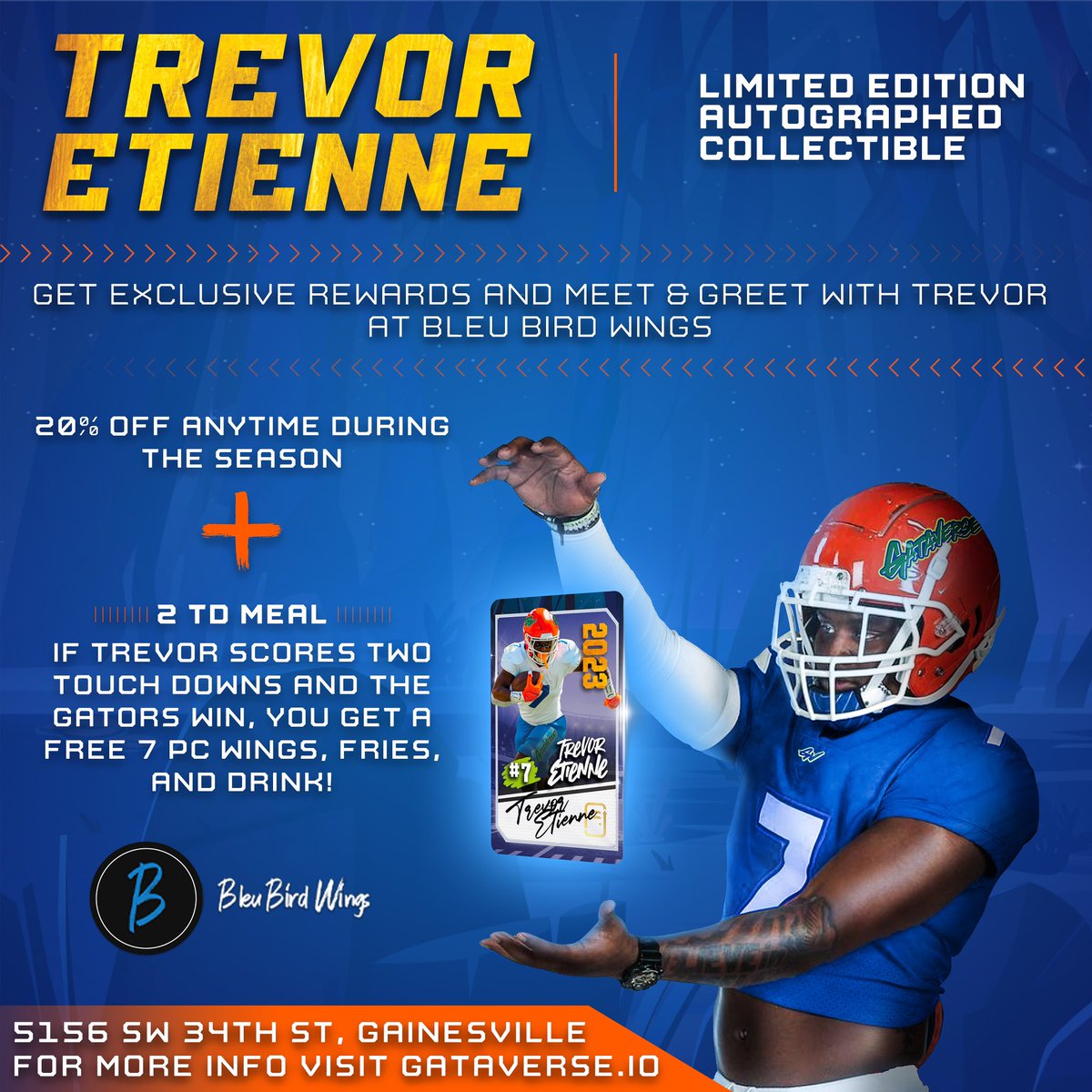 OpenLocker (@openlocker_io) on Twitter photo We are pleased to announce a new NIL deal with <a href="/Trevor_Etienne/">3.ti3nn.3 ⁶𓅓</a> and Bleu Bird Wings to engage and reward members of our @gataverse_io community as we kick off football season!
Our partnership with Bleu Bird Wings represents the first of many innovative approaches to NIL that we We are pleased to announce a new NIL deal with <a href="/Trevor_Etienne/">3.ti3nn.3 ⁶𓅓</a> and Bleu Bird Wings to engage and reward members of our @gataverse_io community as we kick off football season!
Our partnership with Bleu Bird Wings represents the first of many innovative approaches to NIL that we