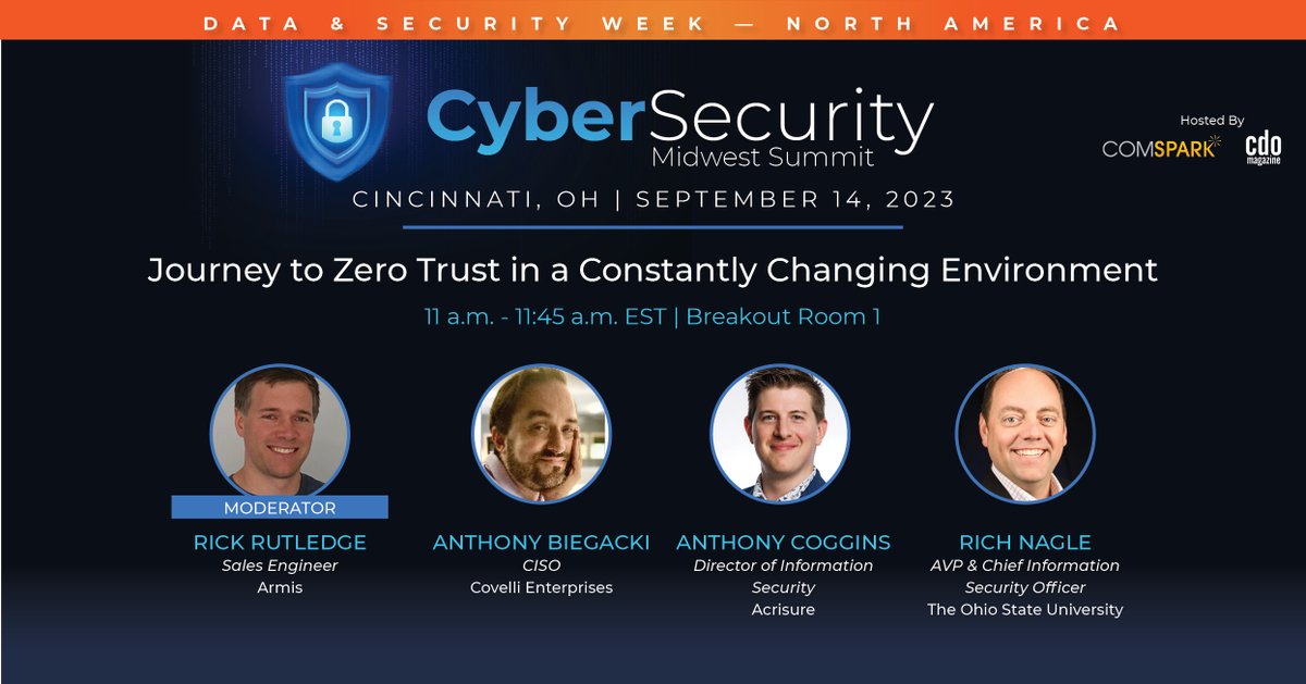 comSpark_tech's tweet photo. #CDOMagazine & #ComSpark are excited to announce a few of our industry experts who are among the 100+ speakers at the #CybersecurityMidwestSummit happening next month, September 14th!๐๐
๐LEARN MORE! https://t.co/0f3QSRLhq4 https://t.co/ObybUkF53h