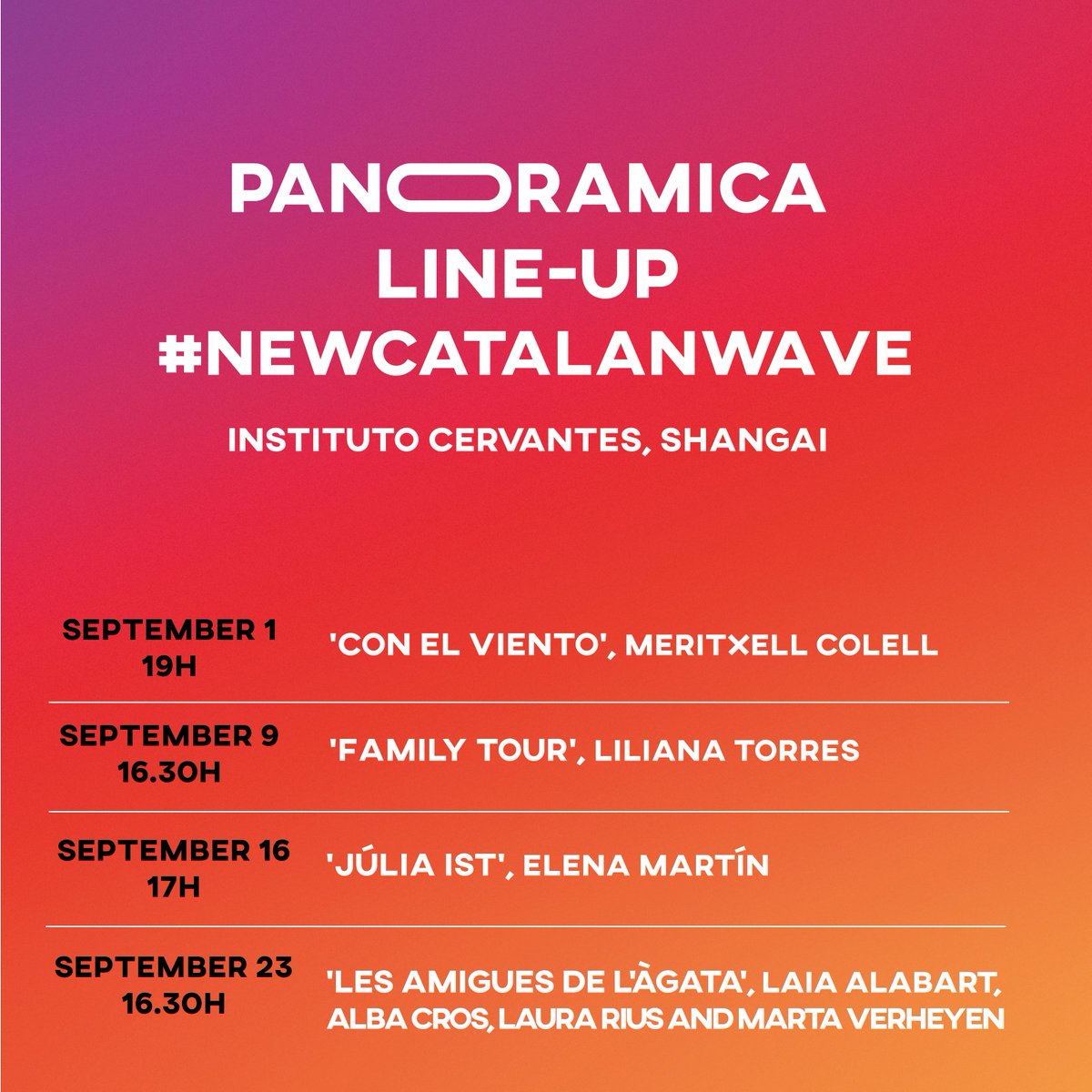 ✨ NEXT STOP: Shanghai!✨🇨🇳

We close the chapter in Beijing with over 80 people in each screening, but we continue our tour through China. 🙌🏽🙌🏽

Tomorrow, the Panoramica’s itinerary #NewCatalanWave arrives at the <a href="/InstCervantes/">Instituto Cervantes</a> in Shanghai. 

Save the dates! 🗓️