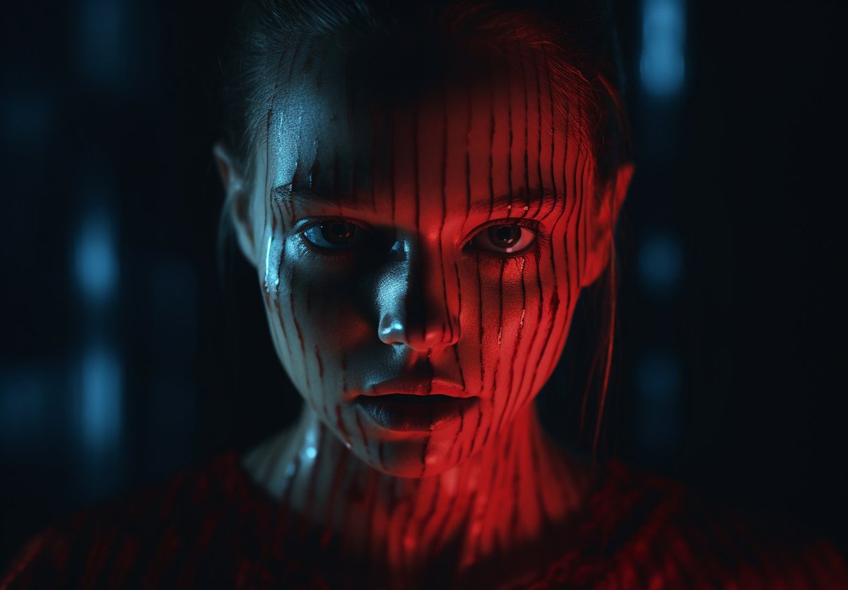📸 Prompt Deep Dive: Crimson Girl 

"a girl is standing in front of an open dark room, with on her face, in the style of crimson, disfigured forms, 32k uhd, cildo meireles, rtx on, close-up, ue5 --ar 128:89"

1. Primary Subject: 
"a girl is standing in front of an open dark room"