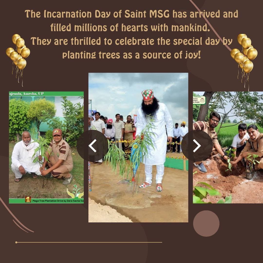 RajKuma38450614's tweet image. This August, the birth month of Saint MSG Insan was completely dedicated to humanity. The followers of DSs have made the month by doing works for the good of humanity. The earth has been made green in this month by the followers by planting trees. #AuspiciousAugust
#56thBirthday