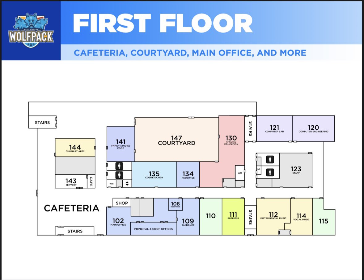 WNSSWolfPack's tweet photo. 🏫Maps with room numbers for all floors at our new building!!

🚍Bus lanes and staff/student parking will be at the back of the school. 

🚘Student Drop off Zone will be at the front of the school.

Thanks to #WNSS student Evan for designing these amazing maps!! #wolfpack https://t.co/YWl2wg6o5n