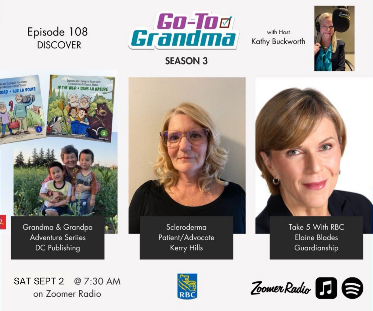 SclerodermaCAN's tweet photo. Hear our friend and #scleroderma advocate @KerryBeingMe talk about this rare disease on #GoToGrandma with @KathyBuckworth on Zoomer Radio.
Tune in Sat. Sept 2, 7:30am๐ https://t.co/g4XqFFaJLO https://t.co/PYXdwDoaBr