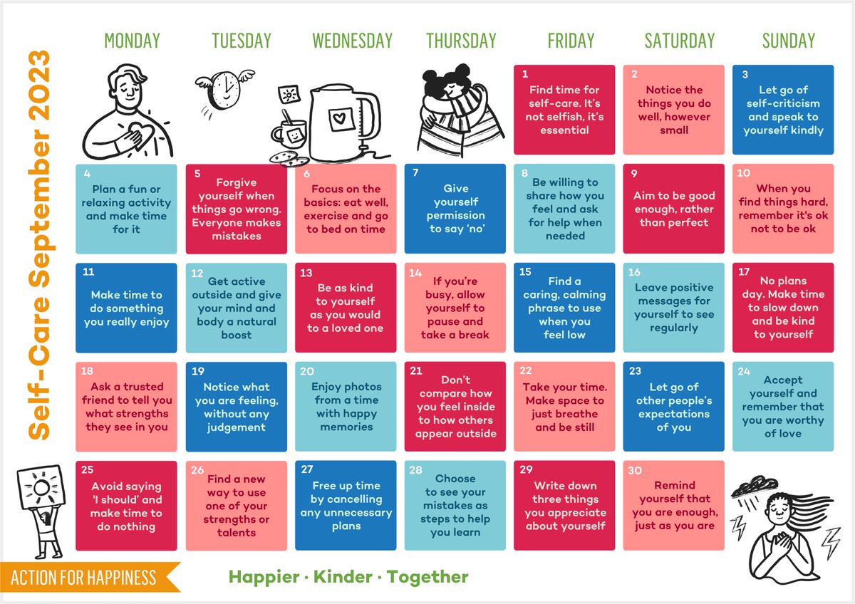 Self-care isn't selfish, it's essential 💕 Join us for Self-Care September and find ways to be kind to yourself as well as others
actionforhappiness.org/self-care-sept… #SelfCareSeptember