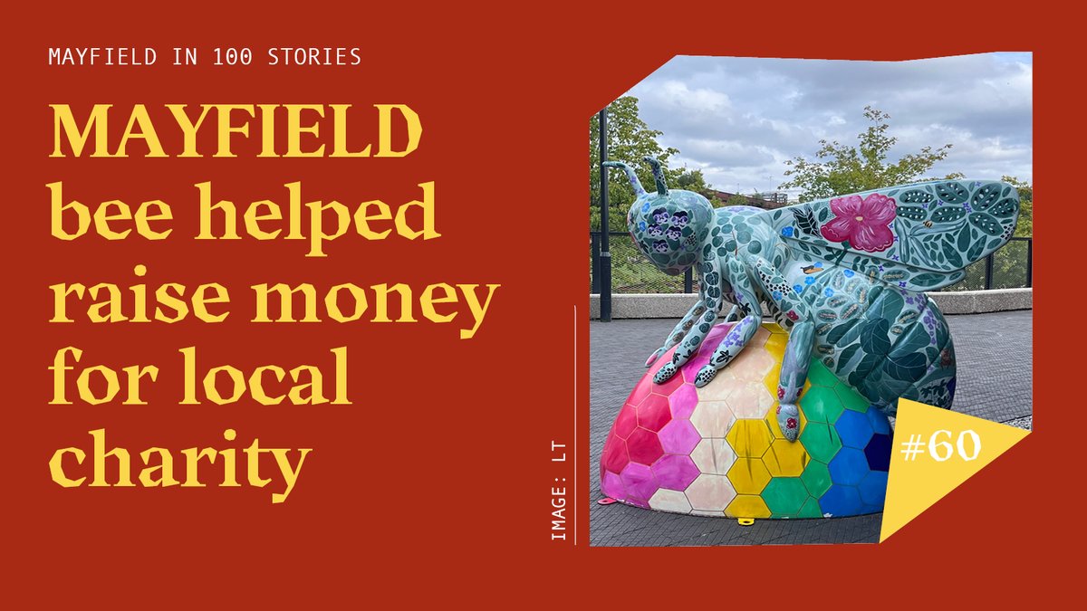60/100: The Urban Jungle Bee, by local artist Nicola Fernandes @fernandesmakes, was originally part of a @Wildinart #sculpture trail which took place across #Manchester in 2017. The sculptures were later auctioned off, raising £1.1 million for We Love @MCR_charity. #Mayfield100