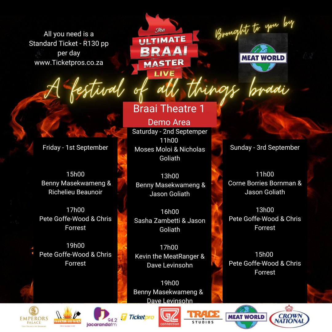 Emperors Palace (@emperorspalace) on Twitter photo The <a href="/UltimateBraai/">UltimateBraaiMaster</a> Live kicks of tomorrow!
Bringing braaiing and so much more to one of SA’s braaiing heartlands and YOU have an opportunity to be a part of the inaugural event at #ThePalaceOfDreams.
Get your tickets: bit.ly/3Z0YlO0
#braai #comedy #expo #outdoorliving The <a href="/UltimateBraai/">UltimateBraaiMaster</a> Live kicks of tomorrow!
Bringing braaiing and so much more to one of SA’s braaiing heartlands and YOU have an opportunity to be a part of the inaugural event at #ThePalaceOfDreams.
Get your tickets: bit.ly/3Z0YlO0
#braai #comedy #expo #outdoorliving