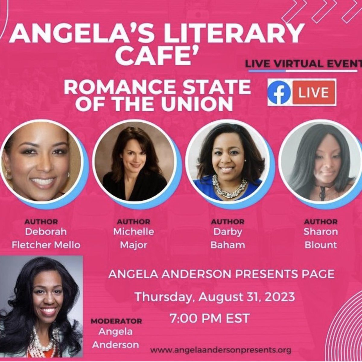LCSLiterary's tweet photo. 💕📚TONIGHT! In honor of #NationalRomanceMonth join moderator Angela Anderson on FB Live for the Romance State of the Union panel w/ four talented romance authors, including our very own @darbybaham from #LCSLit! Starting at 7PM EST‼️Tune in Tonight! https://t.co/fz95FX5iyS
