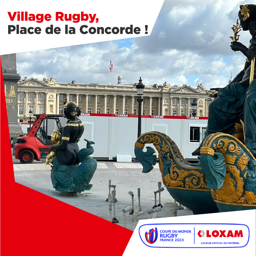 GroupeLOXAM's tweet photo. [Village Rugby World Cup France 2023 ! 🏉] Loxam est fier en tant que Loueur Officiel de participer à l’installation du Village Rugby de Paris place de la Concorde ! ​

RDV le 8 septembre, pour le coup d'envoi !🤝 ​

Ville de Paris @France2023
#Loxam #RWC2023 #GESI #LoxamModule https://t.co/m4Kiin2sem