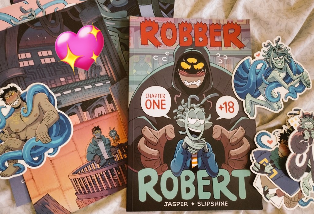 Got my stuff from the Robber Robert Kickstarter today!!!!!! Thank you for this HILARIOUS AND HORNY comic @realbadjasper 💖💖💖