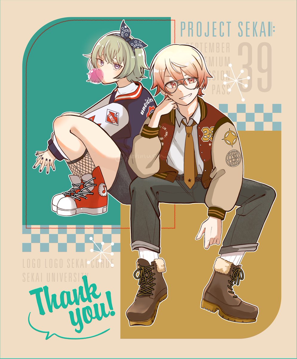 pehmura's tweet image. 9月プレパス衣装が実装されました！
男女共々カレッジスタイルコーデになっていてとってもかわいいです！
改めまして、男性用衣装『SEKAI UNIVERSITY』をご採用頂きありがとうございます✨
#prsk_FA