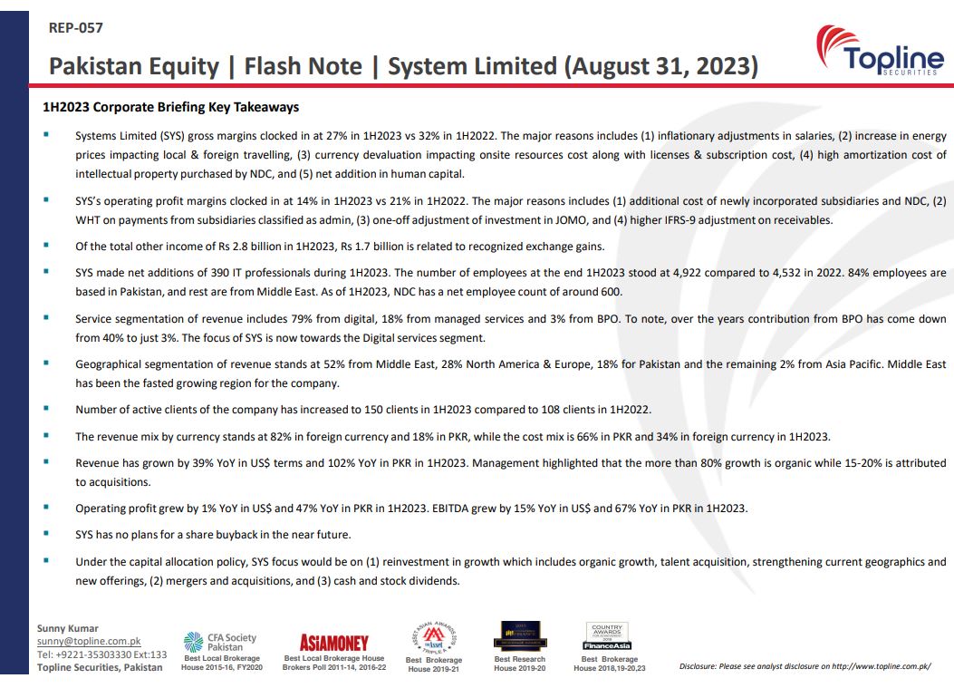 toplinesec's tweet photo. Topline Flash Note: System Limited (SYS): Corporate Briefing Key Takeaways
#SYSTEMLIMITED #CorporateBriefing #Tech #Pakistan https://t.co/LPxq2U50Ny