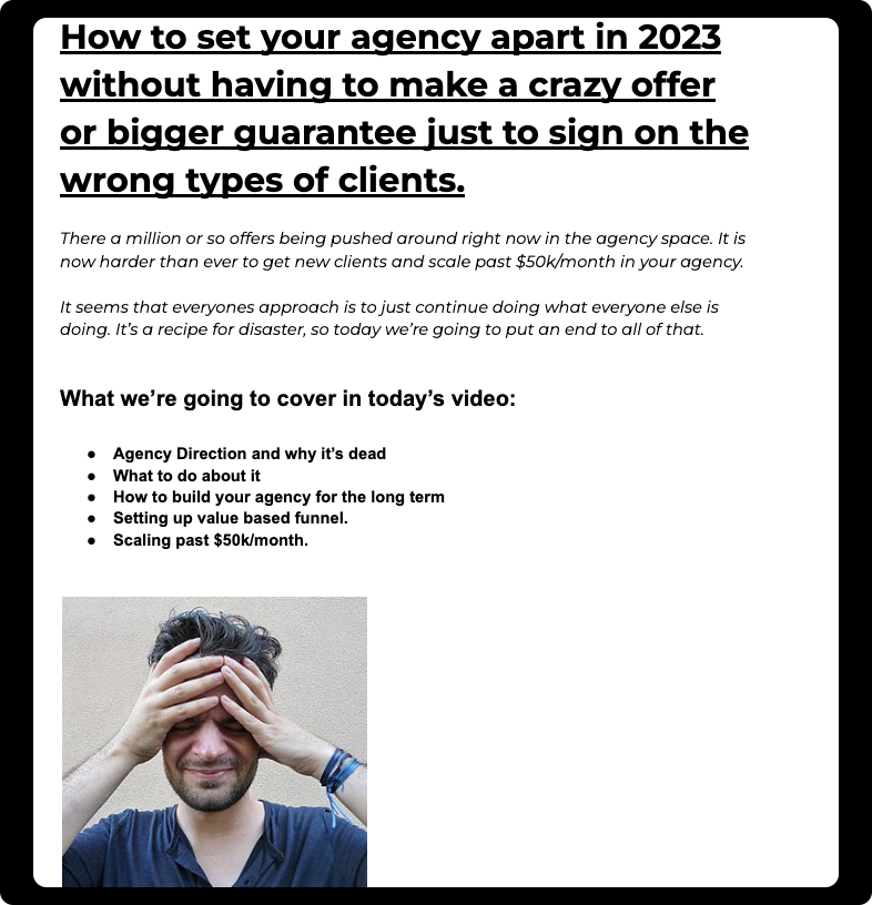 We were able to make over $700,000 in cash with our chiro agency.

Most agencies won’t achieve this due to saturation. 

I made a 6-page doc on the things you must do

P.S it’s not by coming up with a crazier offer.

RT, Like, and Comment “30" and I’ll send it.

Must follow