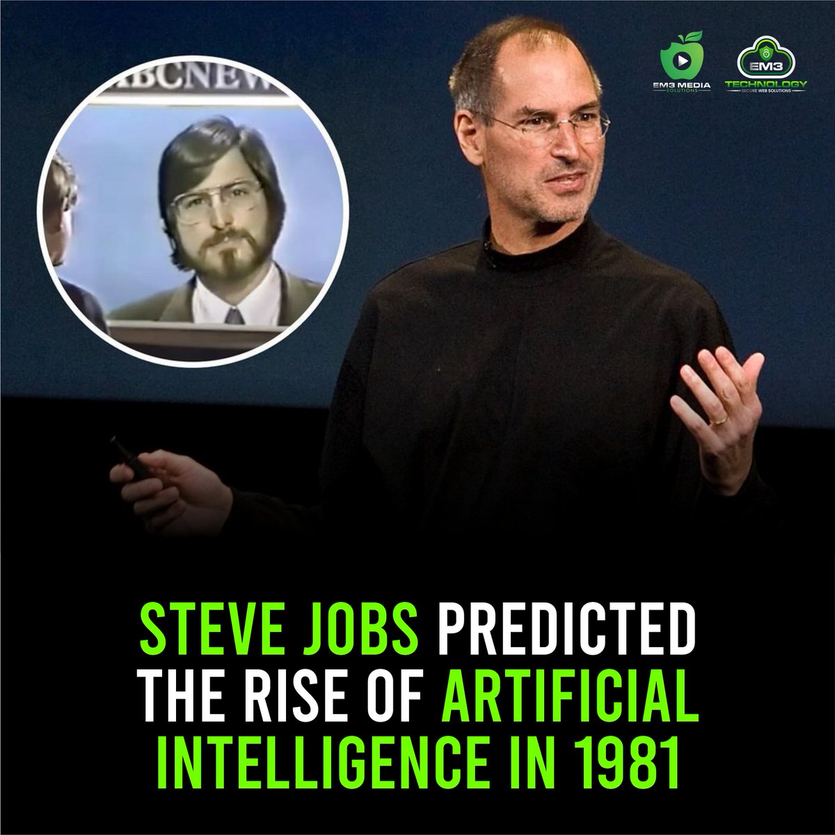 em3_media's tweet image. In this captivating interview from 1981, 26-year-old Steve Jobs persuades skeptics about the inevitable importance and advantages of computers.
#SteveJobsLegacy #TechVisionary #ComputingRevolution #InnovationUnleashed #TimelessWisdom #21stCenturyBicycles