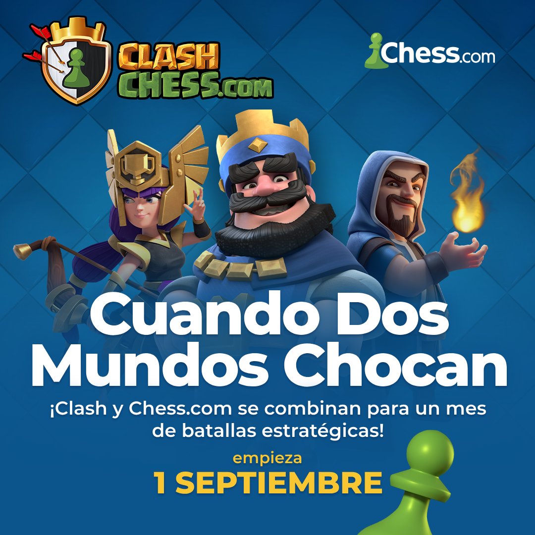 chesscom_es's tweet photo. Prepárate para Clash Chess ⚔️

En colaboración con @supercell, este será un mes de batallas multiplataforma que incluirá emocionantes bots de Clash, una nueva variante llamada Spell Chess y enfrentamientos entre creadores de ambos juegos.

¡Va a ser LEGENDARIO! https://t.co/HSq55tejHr